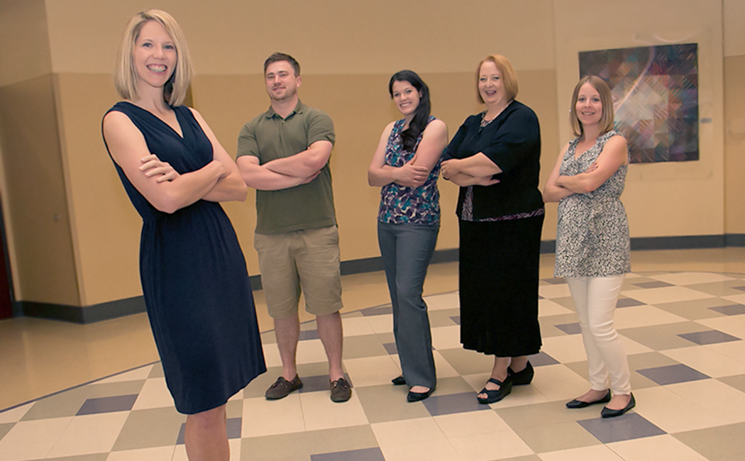 CYFS researchers working to refine the 4-H Common Measures include, from left, Leslie Hawley, research assistant professor; Andrew White, graduate student in school psychology; Ann Arthur, graduate student in educational psychology; Michelle Howell Smith, research assistant professor; and Natalie Koziol, postdoctoral research associate. 