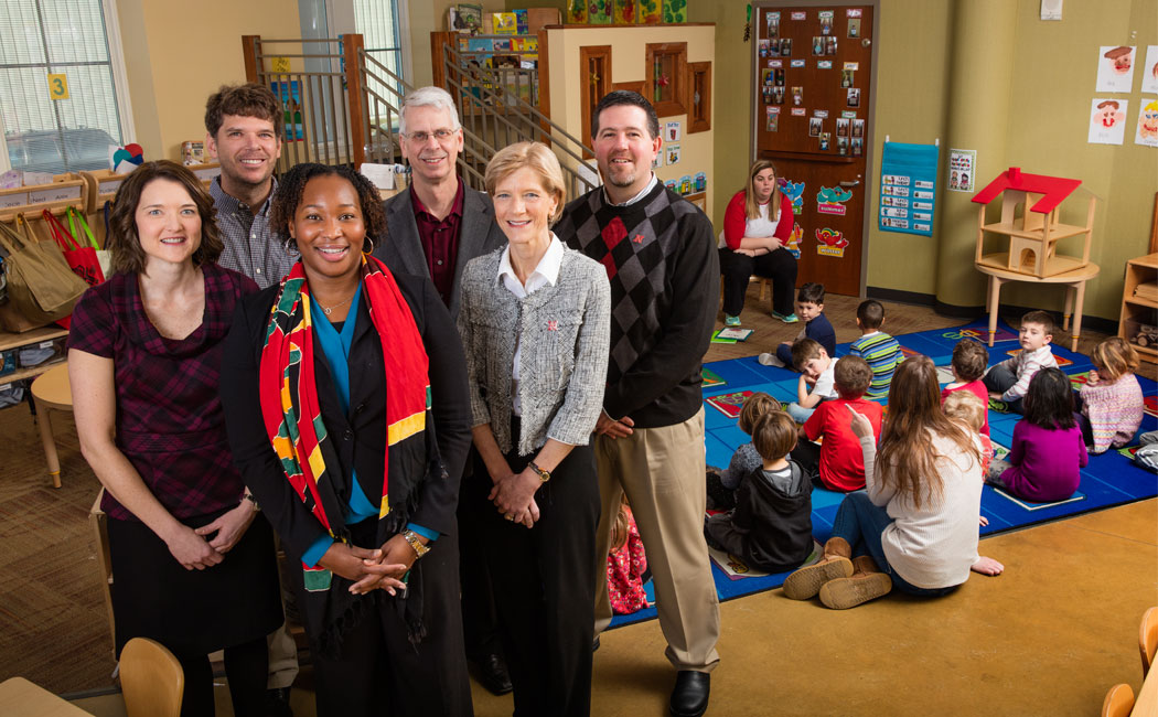 CYFS  has earned federal funding to study Nebraska early childhood education,  and was also chosen to lead the project's national research network. The team includes (back row, from left) Greg Welch, Mark DeKraai, Jim Bovaird, (front row, from left) Lisa Knoche, Iheoma Iruka and Susan Sheridan. (Craig Chandler/University Communications)