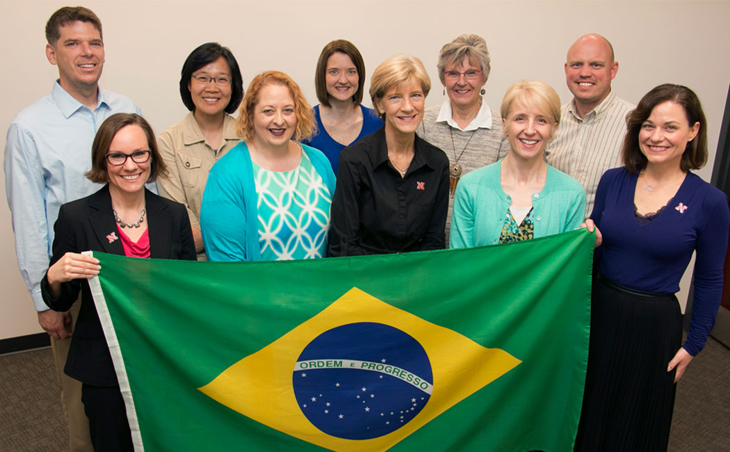 CYFS faculty and affiliates are embarking on a new early childhood research partnership with Brazil. Faculty involved in the initiative include, back row, from left, Greg Welch, Soo-Young Hong, Lisa Knoche, Christine Marvin and Cody Hollist, and front row, from left, Natalie Williams, Michelle Howell Smith, Kathleen Rudasill and Amanda Witte. Not pictured are Carolyn Pope Edwards, Helen Raikes and Paul Springer. 