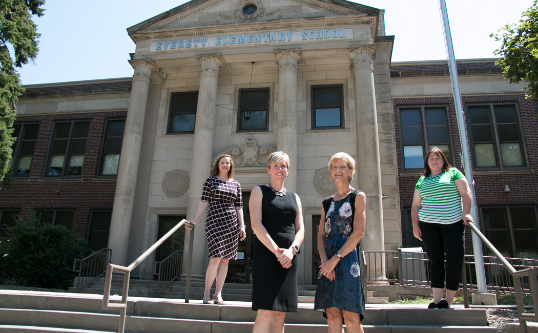 A CYFS team has earned a federal grant to support Latino K-5 students in schools across Nebraska, including Everett Elementary School in Lincoln. The team includes, from left, Lorey Wheeler, Brandy Clarke (UNMC), Susan Sheridan and Kristen Derr. 