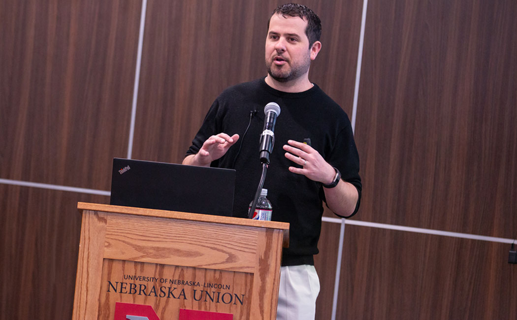 Marc Goodrich, assistant professor of special education and communication disorders, leads a March 29 Methodology Applications Series presentation at the Nebraska Union.