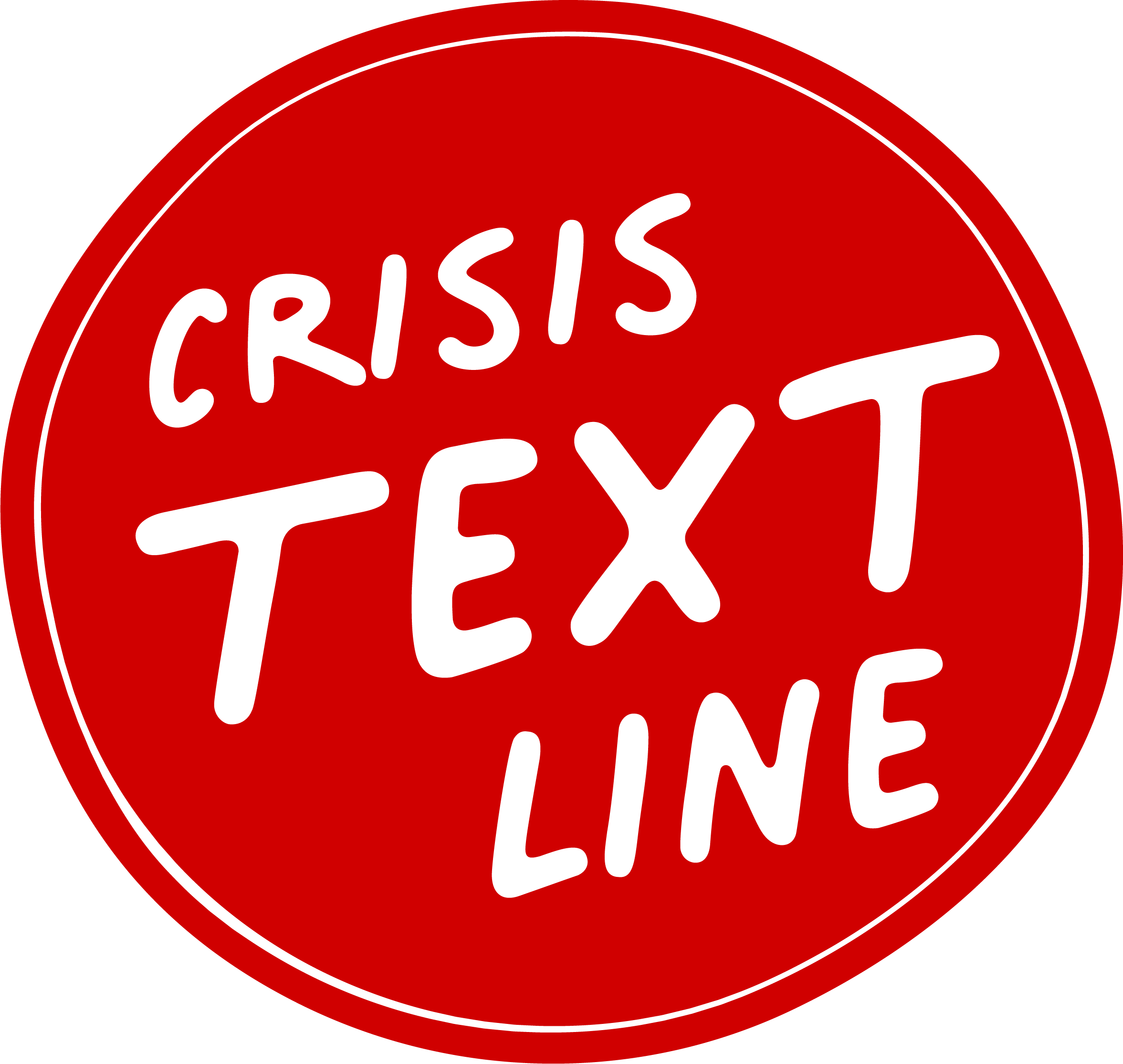 Crisis Text Line in handwritten text on red circle
